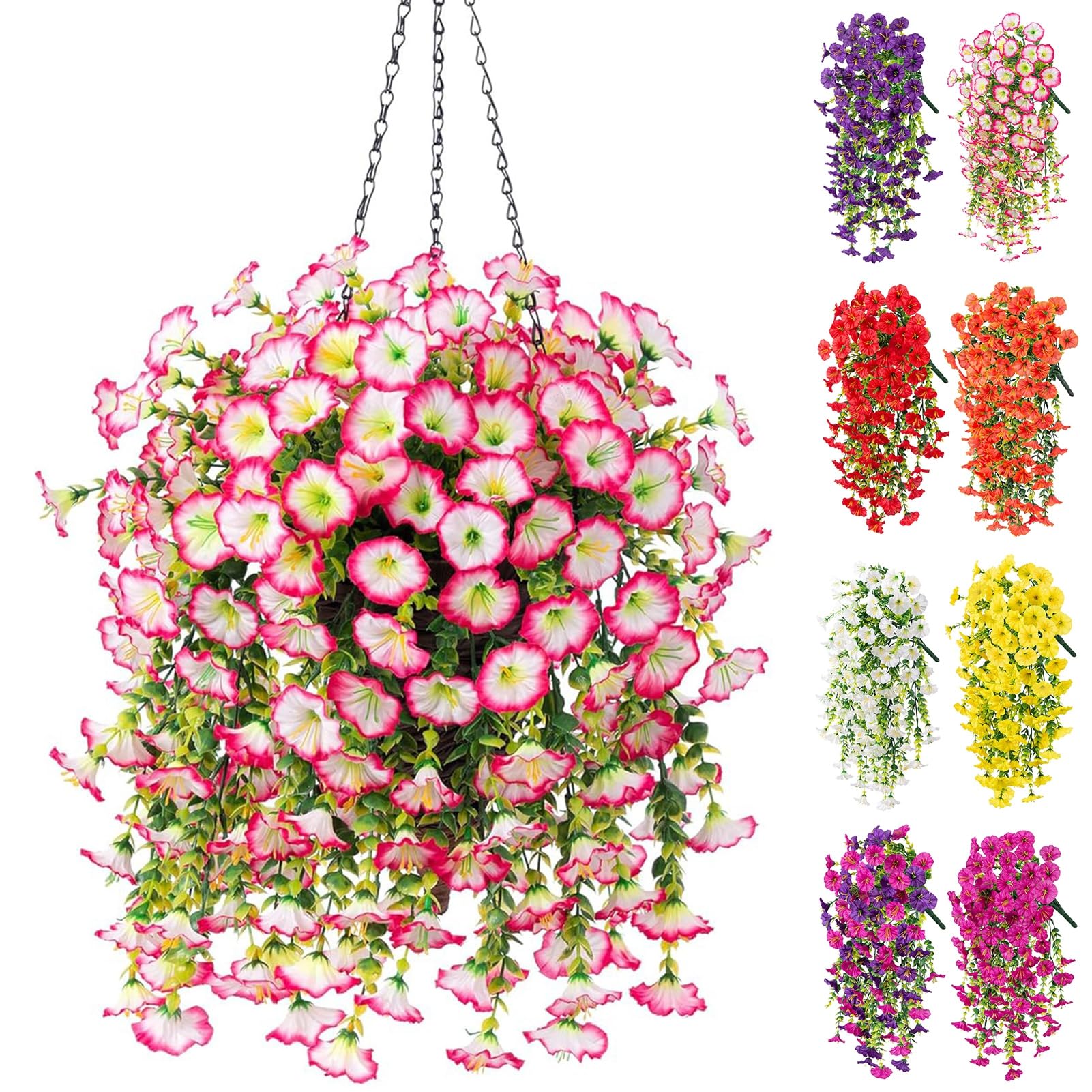 matumou 2 Pcs Artificial Hanging Petunia Flowers UV Resistant Faux Flowers Reusable Simulated Petunias for Outdoors Festive Wedding Party