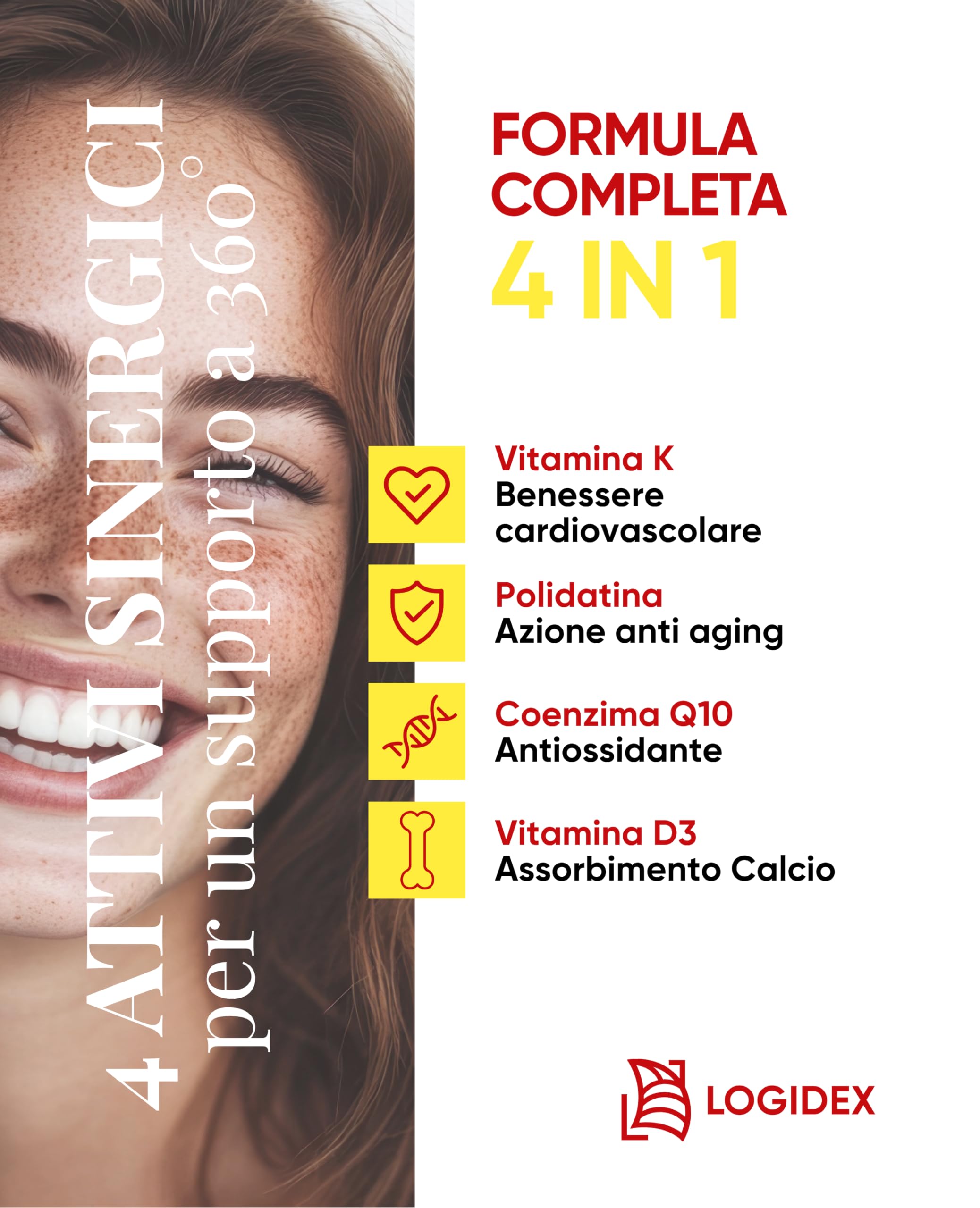Loxicor K2 - Integratore Vitamina K con Polidatina Antiossidante (100mg), Vitamina D3 e Coenzima Q10 | Formula Avanzata per Cuore e Circolazione | 30 Compresse - Logidex