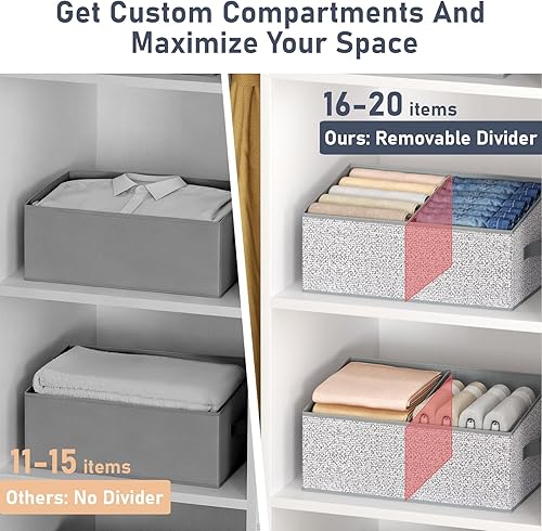 Miniatura 3 de DIMJ Contenedores organizadores grandes para armario, 6 paquetes con asas y divisor, cestas de almacenamiento trapezoidales de tela, contenedores de