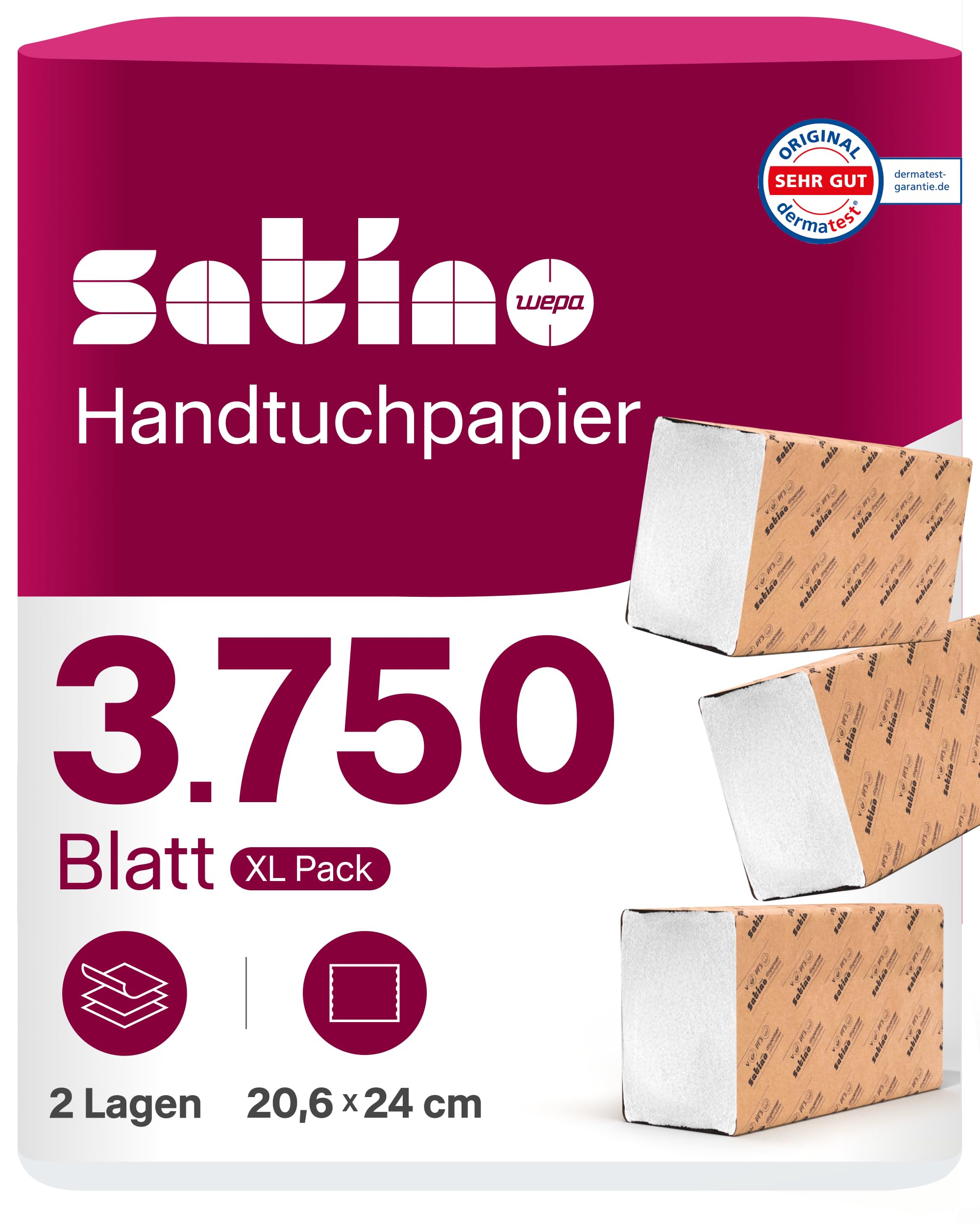 Satino by WEPA Prestige Papierhandtücher 2 lagig- 3.750 Blatt weiße Falthandtücher - Zellstoff mit Z Falz - für Papierspender mit Papiergröße 20,6x24cm