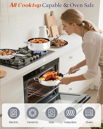 Miniatura 6 de Nuwave Essential Series - Juego de utensilios de cocina de cerámica de 5 piezas, sin PFAS, revestimiento azul Duralon G11, juego de ollas y sartenes