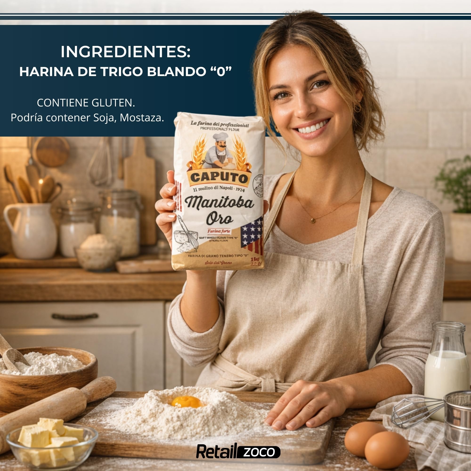 Harina Caputo Manitoba Oro, Origen Italiana, elástica de alto valor proteico, ideal para repostería y productos fermentados, Tipo Harina 0, Contiene 6 unidades de 1 Kg — view 5