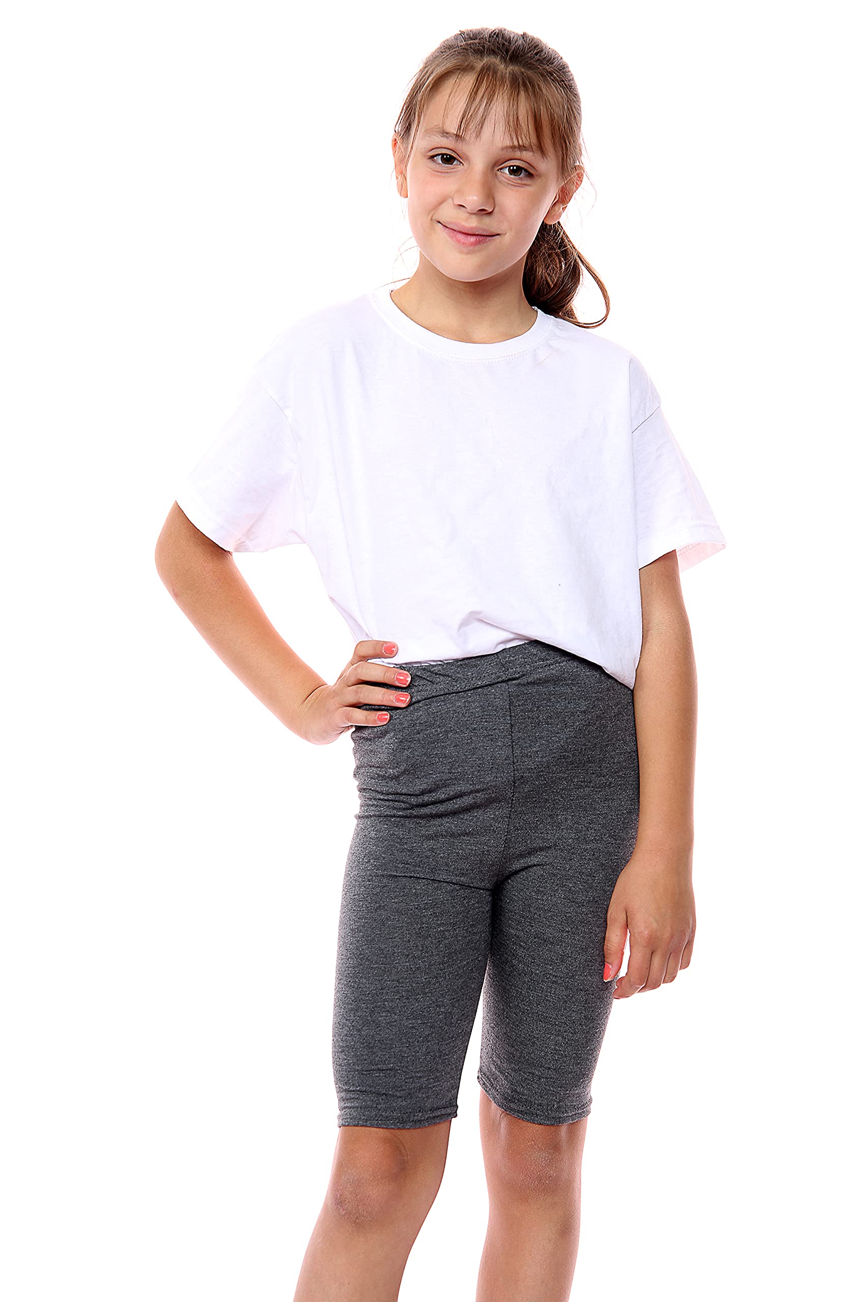 Lyallpur Girls Kids Stretch Cycling Shorts Hot Pants PE School Uniform Dance Gym Swim Viscose Fabric (Charcoal, 13-14)