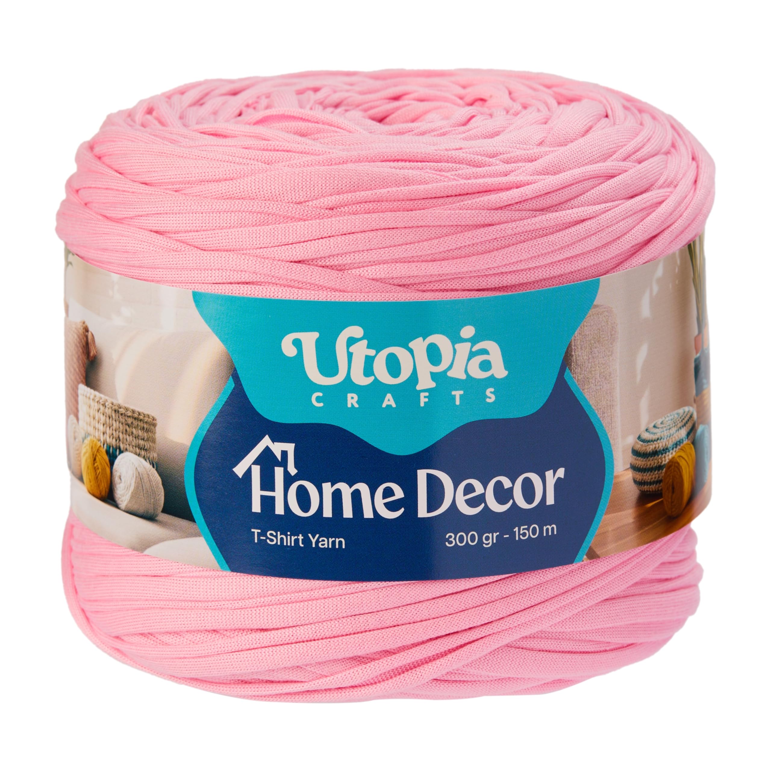 Utopia Crafts T-Shirt Yarn for Crocheting Bags & Baskets - Chunky Yarn for Crochet, Tshirt Tube Ribbon, 300g 150m, 5-7mm Jersey Cord (Pastel Pink)