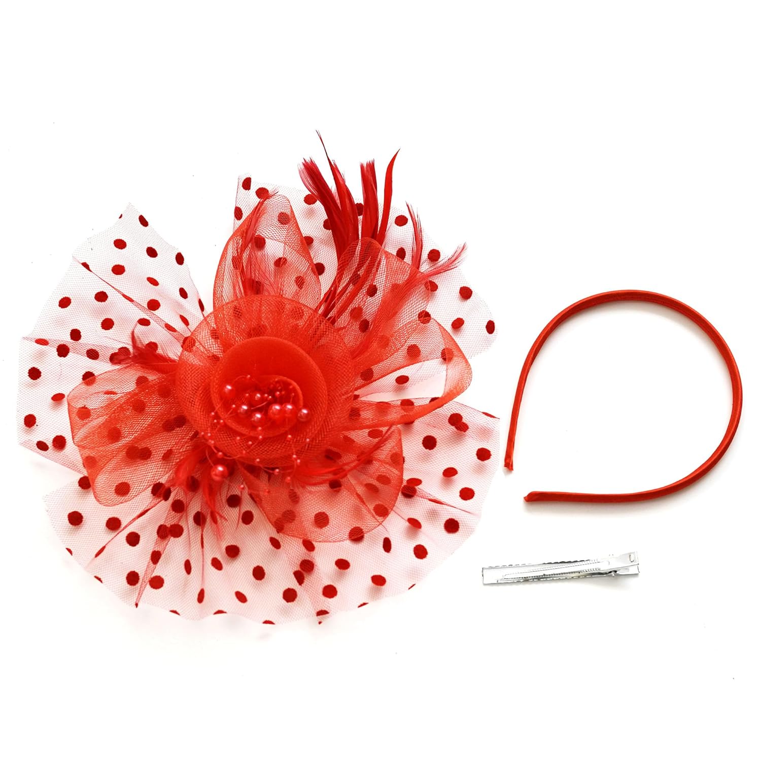 Fascinators Hats 20s 50s Hat Pillbox Hat Cocktail Tea Party Headwear with Veil for Girls and Women (US, Alpha, One Size, Red) - Image 2