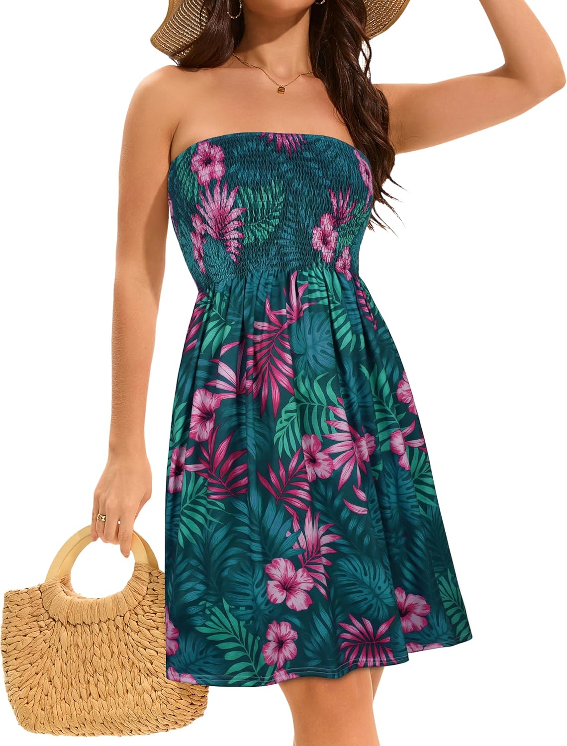 elescat Summer Dresses for Women Strapless Casual Beach Cover Ups Tube Top Sundress - Image 5