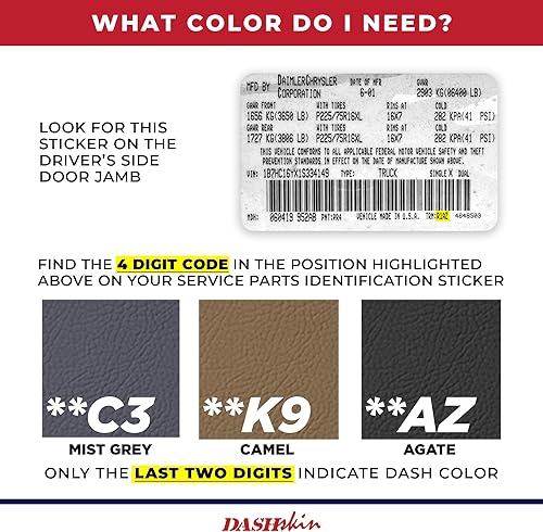 Miniatura 6 de DASHSKIN Tapa moldeada para salpicadero compatible con Dodge Ram 1500 1998 1999 2000 2001 (98-02 Ram 2500 y 3500) en gris niebla, fabricada en los