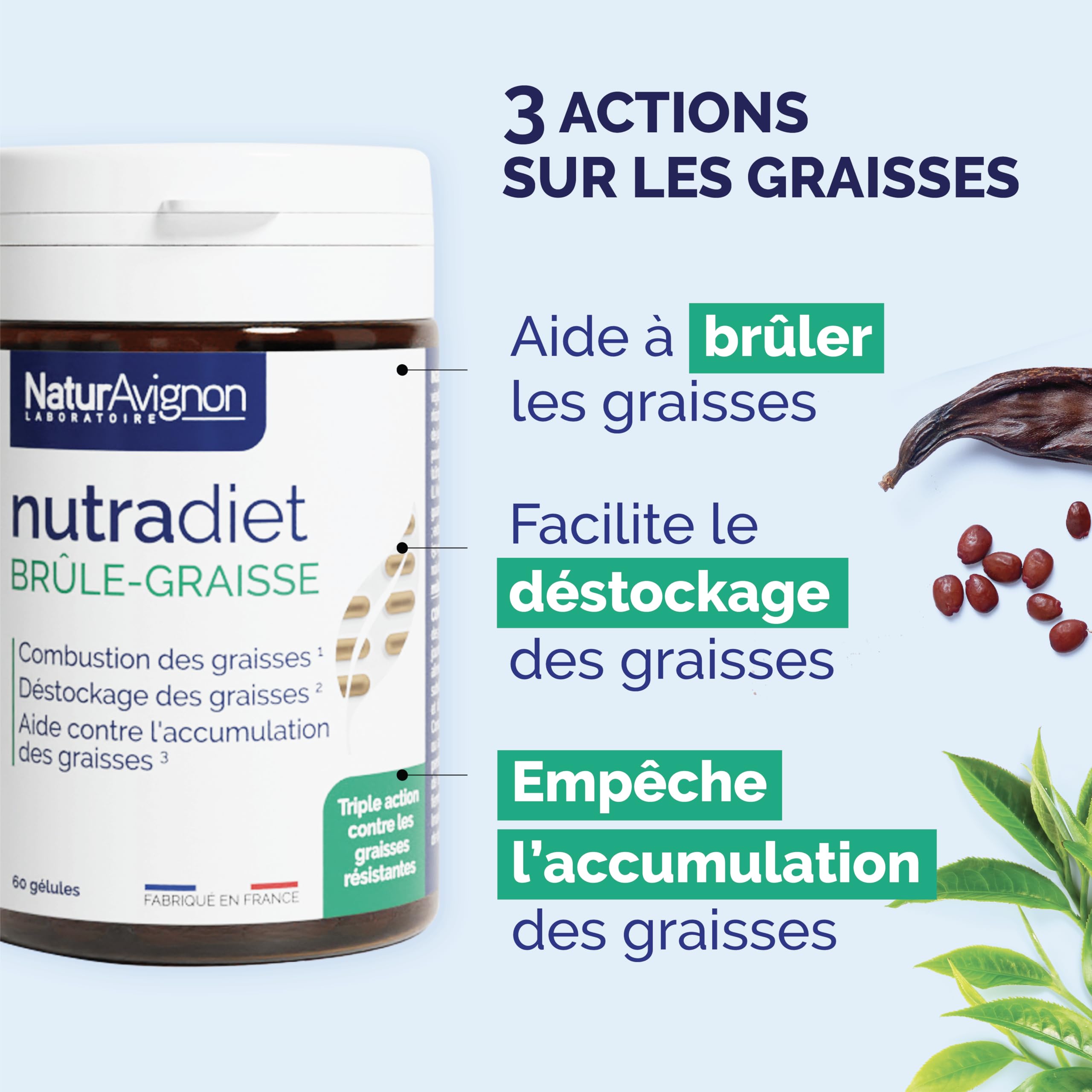 NaturAvignon Nutradiet Bruleur de graisse puissant | curcuma thé vert noix de cola | perte de poids rapide et efficace | coupe faim Minceur Perte de Poids rapidement | 60 gélules minceur