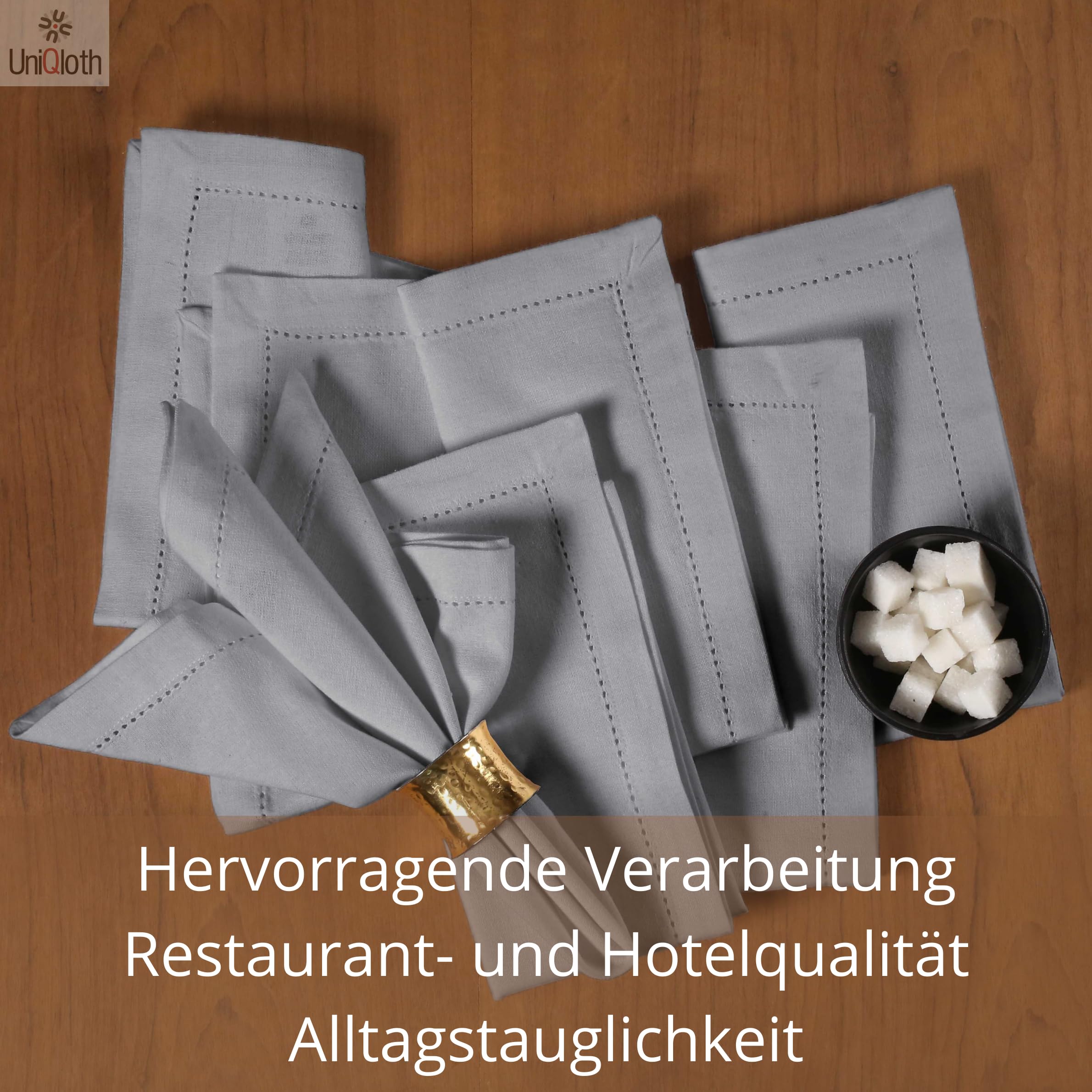 12er-Set Stoffservietten – 100% Baumwolle, 46x46 Cm, Grau, Maschinenwaschbar, Mit Hohlsaum