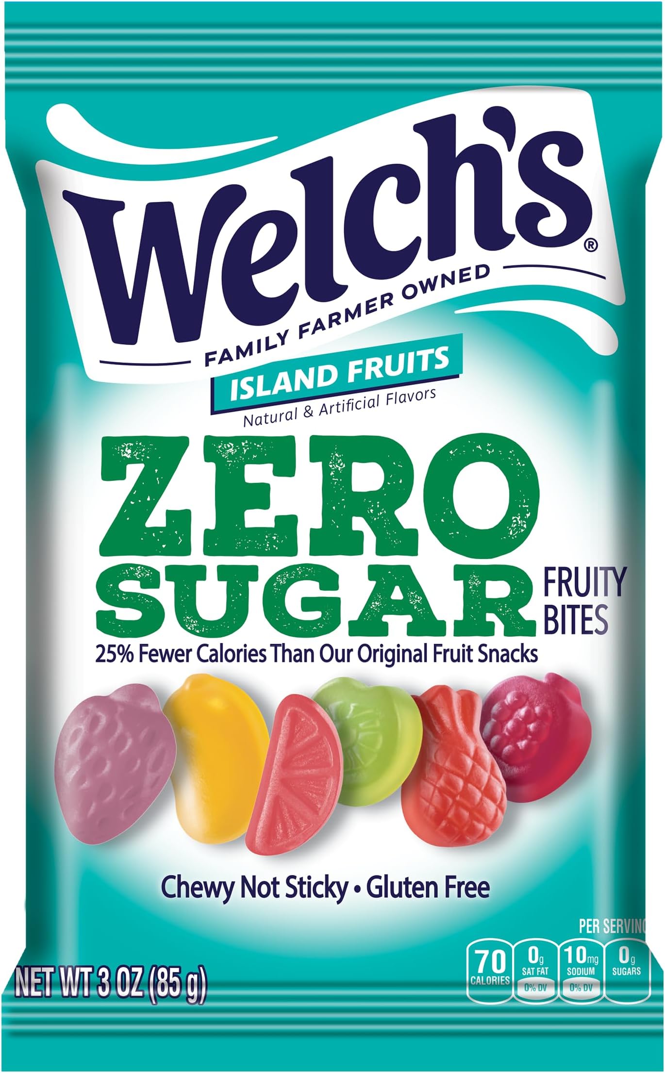 Zero Sugar Fruity Bites, Island Fruits Snack Pack, Gluten Free & Sugar Free Snacks, 3oz Snack Pack (Pack of 1)