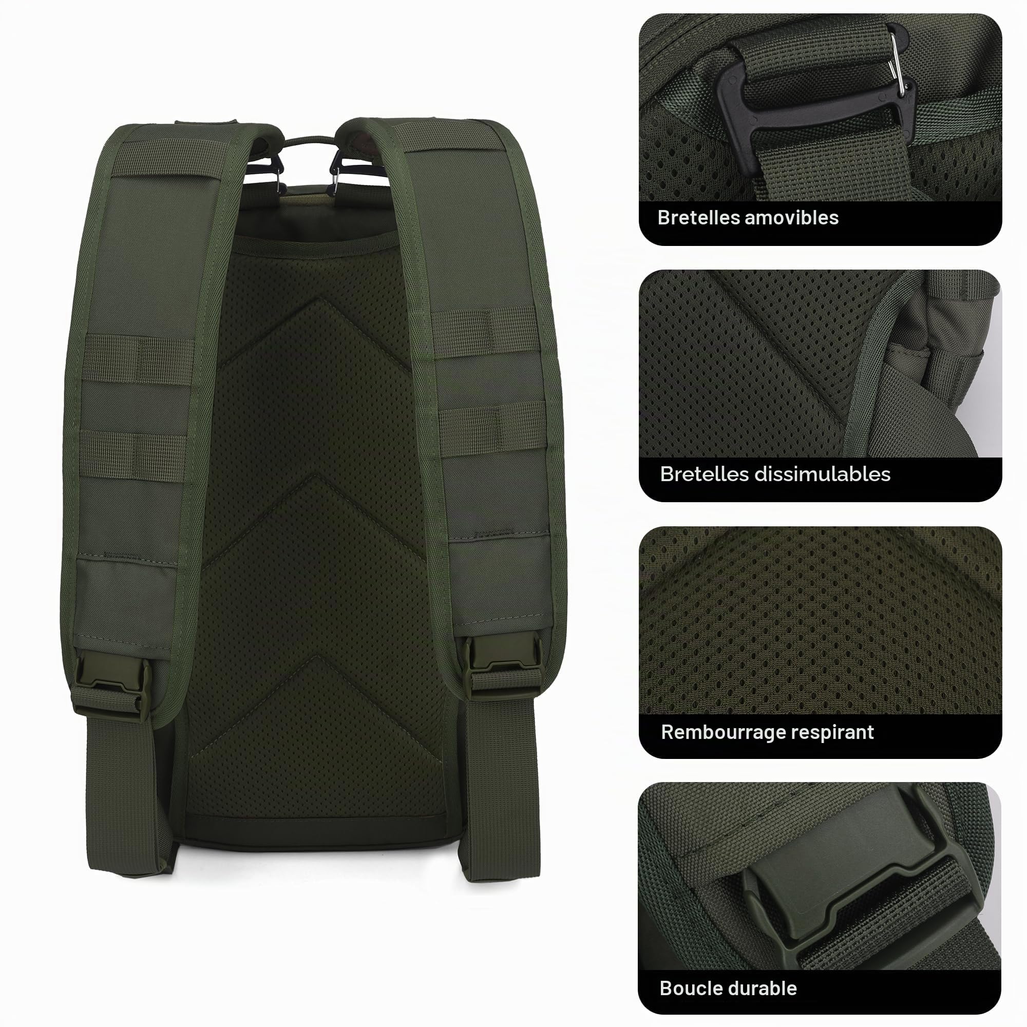 Mardingtop Sac à dos de randonnée tactique de 18 l avec bretelles amovibles pour l'extérieur, le camping, les voyages, le trekking, le travail
