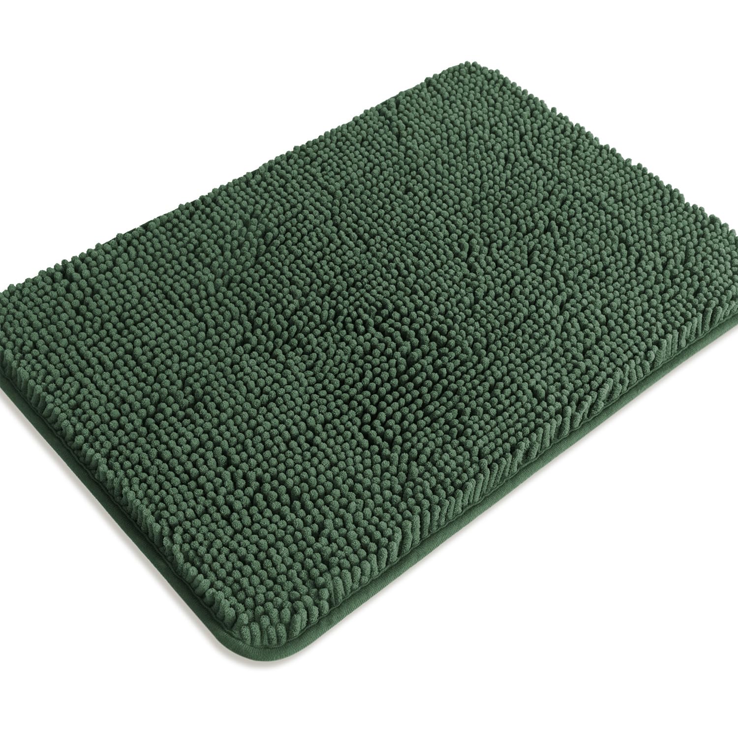 PureSwan Hunter Green Bathroom Rugs – Absorbent and Washable Bath Mat, Non-Slip, Thick Soft Chenille Bath Rugs for Bathroom Floor, Shower, Sink - 17" x 24"