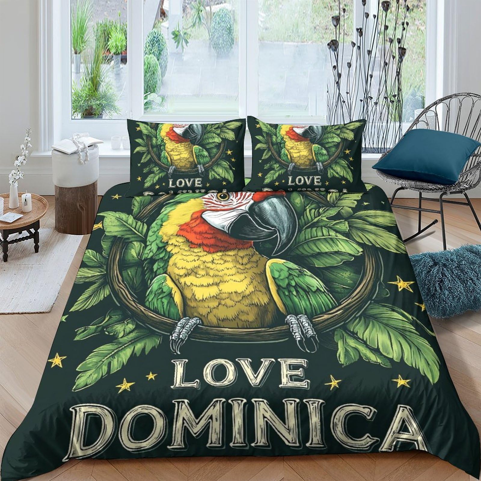 Ctjqhvkz Style-4 3D Printed Tropical Parrot Fitted Sheet Microfiber Soft Decorative Rainforest Bed Cover For Bedroom Guest Room Dorm Single（135X200cm）