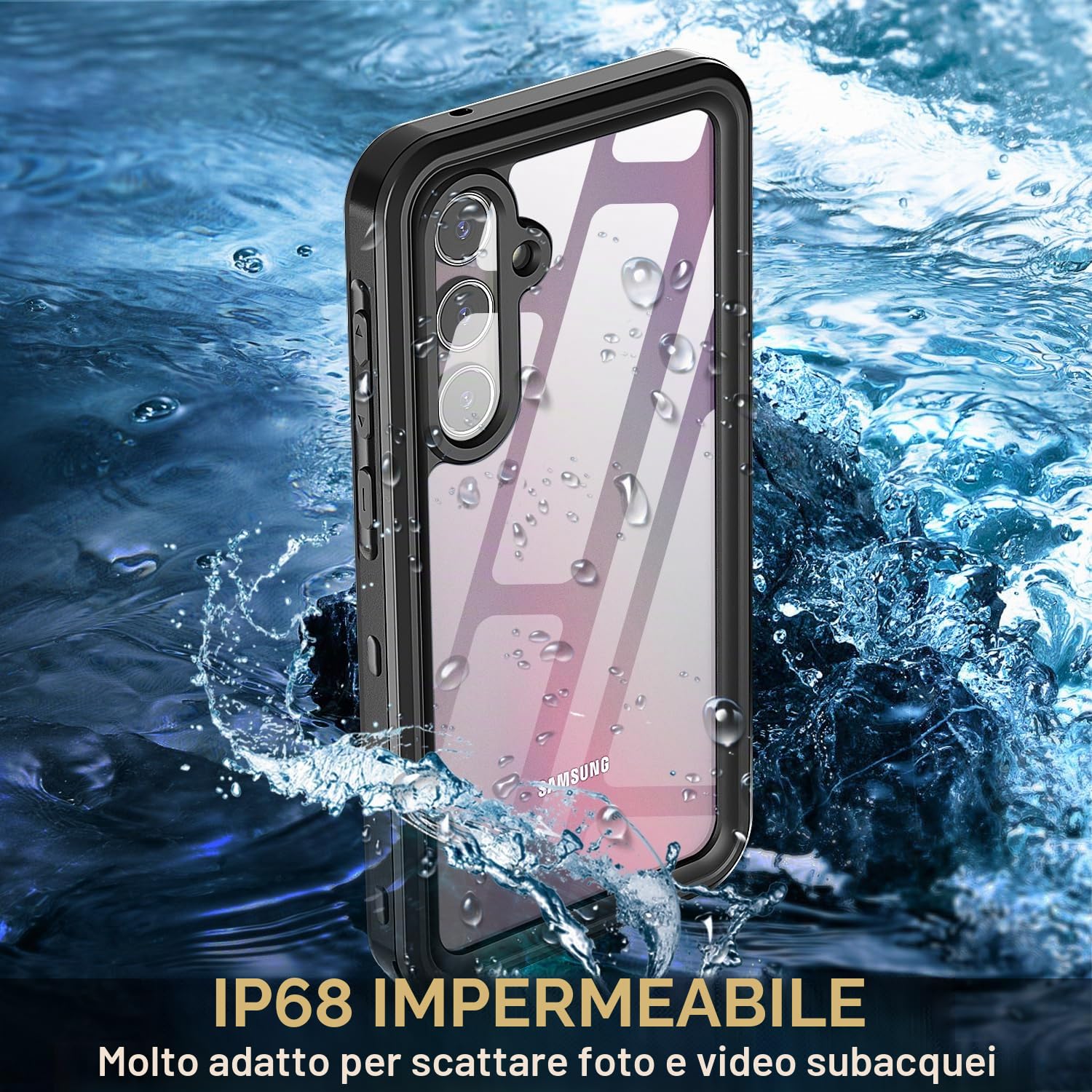 AICase Custodia Samsung Galaxy A35 Impermeabile Trasparente Proteggi Schermo Integrato Resistente alla Neve, alla Polvere, agli Urti, Certificato IP68 Protezione Completa del Corpo Subacqueo