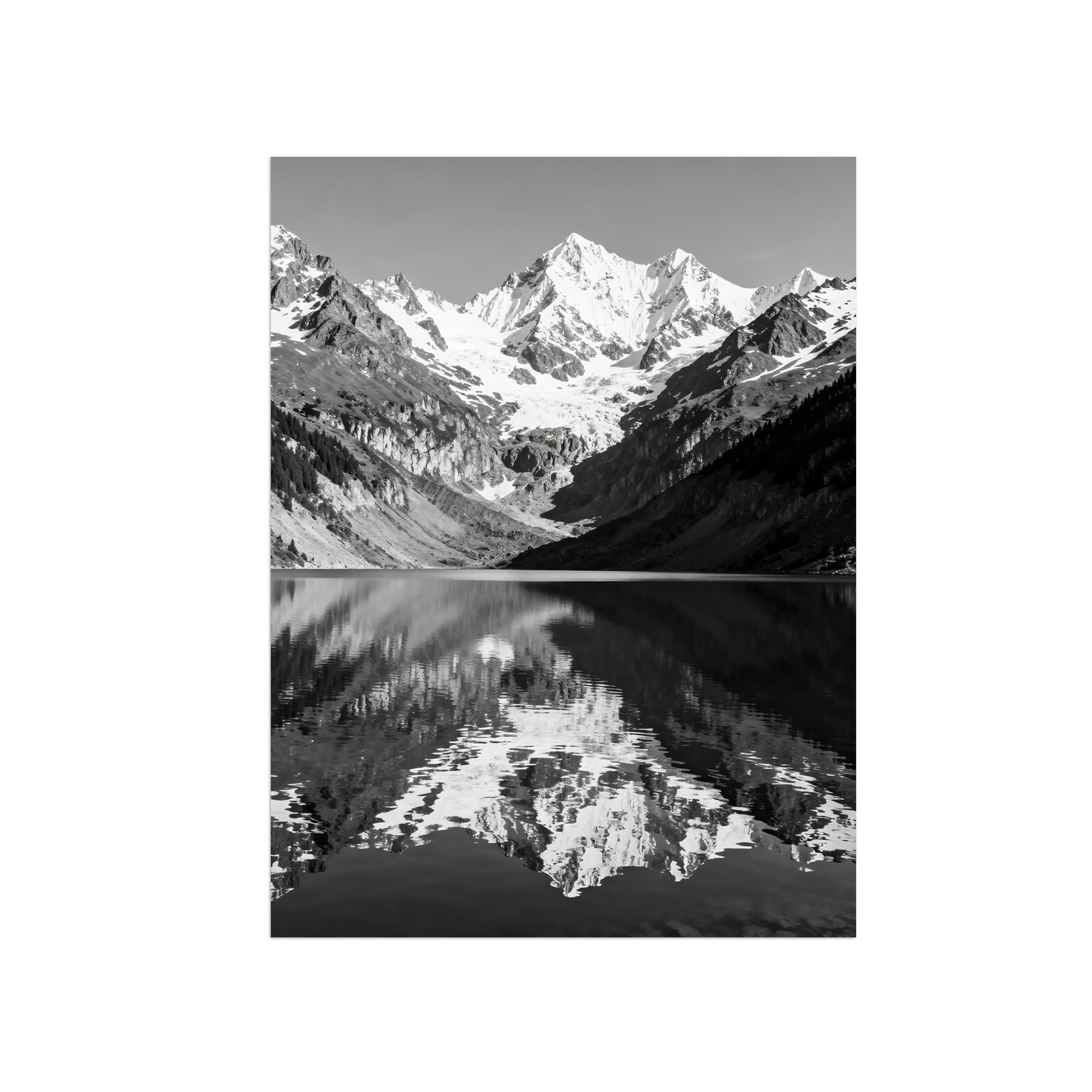 Lake Mountain No.6 Black White Landscape Wall Art Prints 80x105cm Unframed