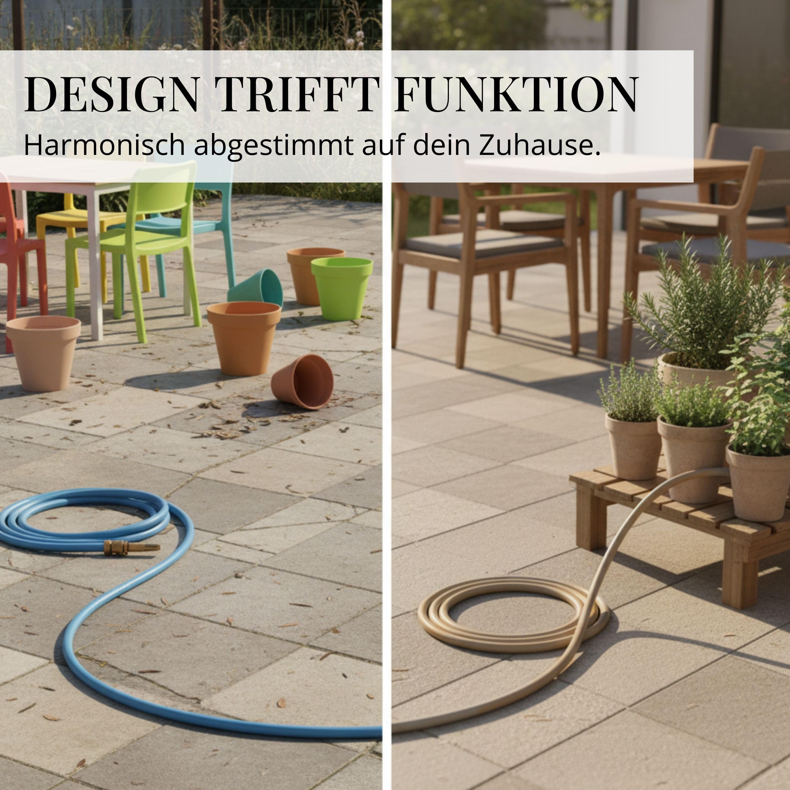 LIVLIG Gartenschlauch 50m, Flexibler Premium Wasserschlauch aus 60 Prozent Recyclingmaterial, UV beständig, knickfest, Design Gartenschlauch 1/2 Zoll, Beige