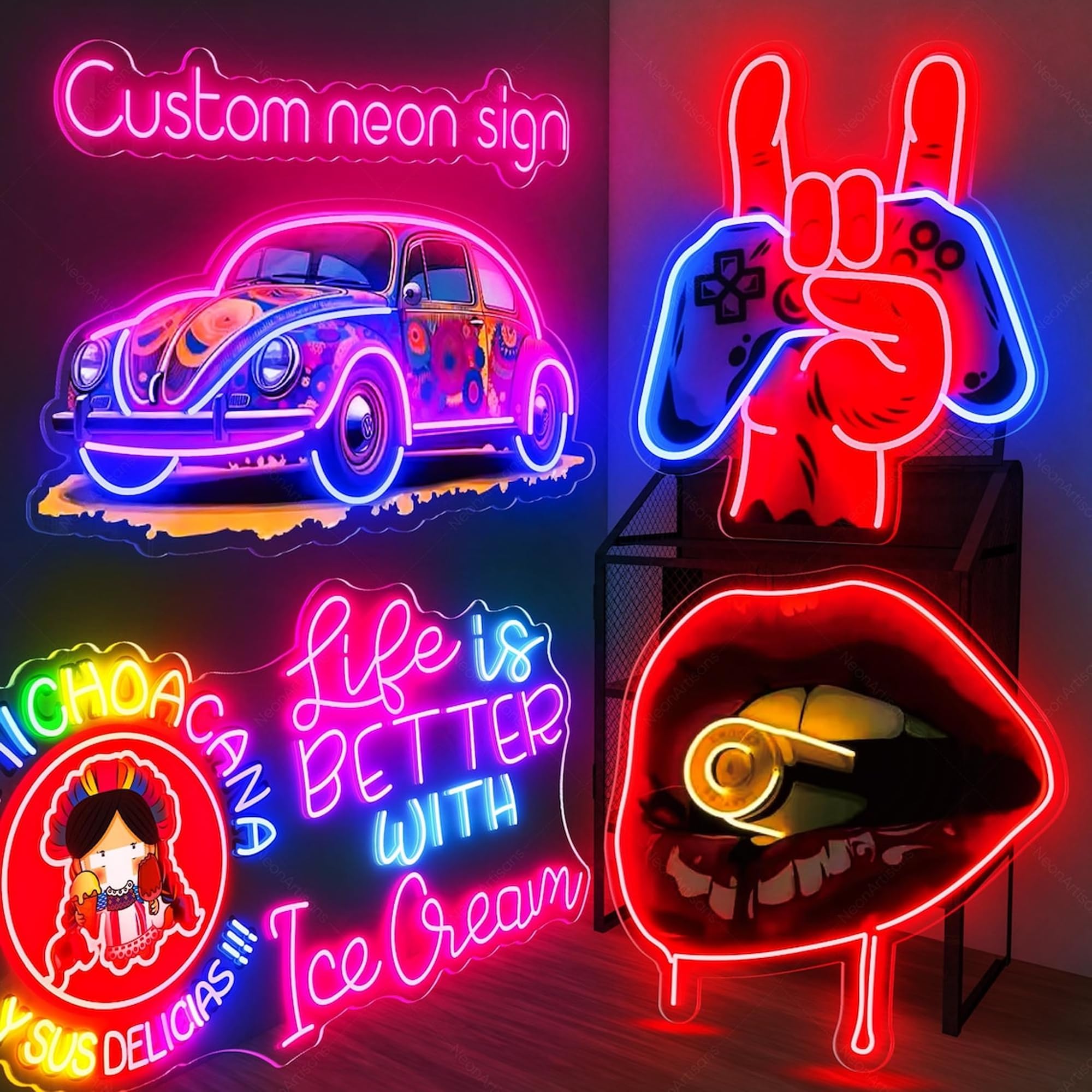Aslanka Logo Insegne al neon personalizzate UV Stampato Neon Design personalizzato dimmerabile personalizzato LED Neon Light Up Sign per Azienda Decorazione della parete Negozio Bar Unghie Azienda