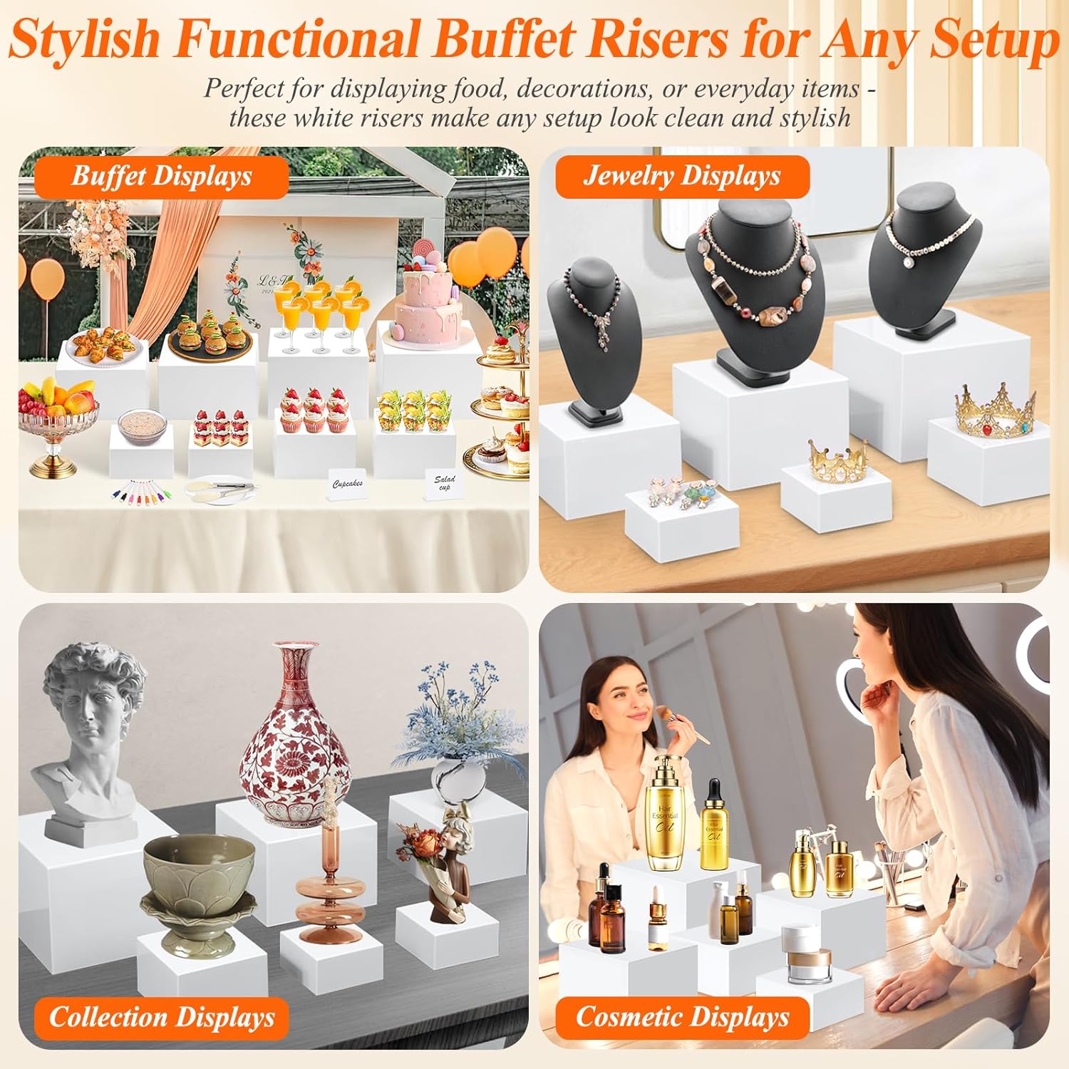 ホワイトアクリルビュッフェライザー8個 アクリルメーカーペンとミニサイン付き