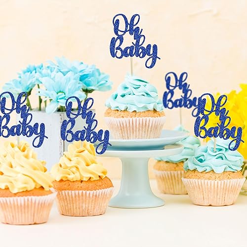 Miniatura 25 de Gyufise 36 piezas Oh Baby Cupcake Toppers Glitter Baby Shower Cupcake Picks Oh Baby Cake Decoraciones para revelación de género Baby Shower Niños