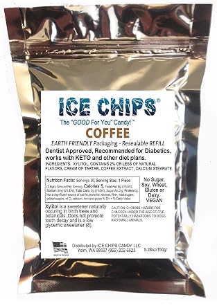 ICE CHIPS Xylitol Candy 5.28 Oz; Low Carb, Gluten Free Coffee & Cream