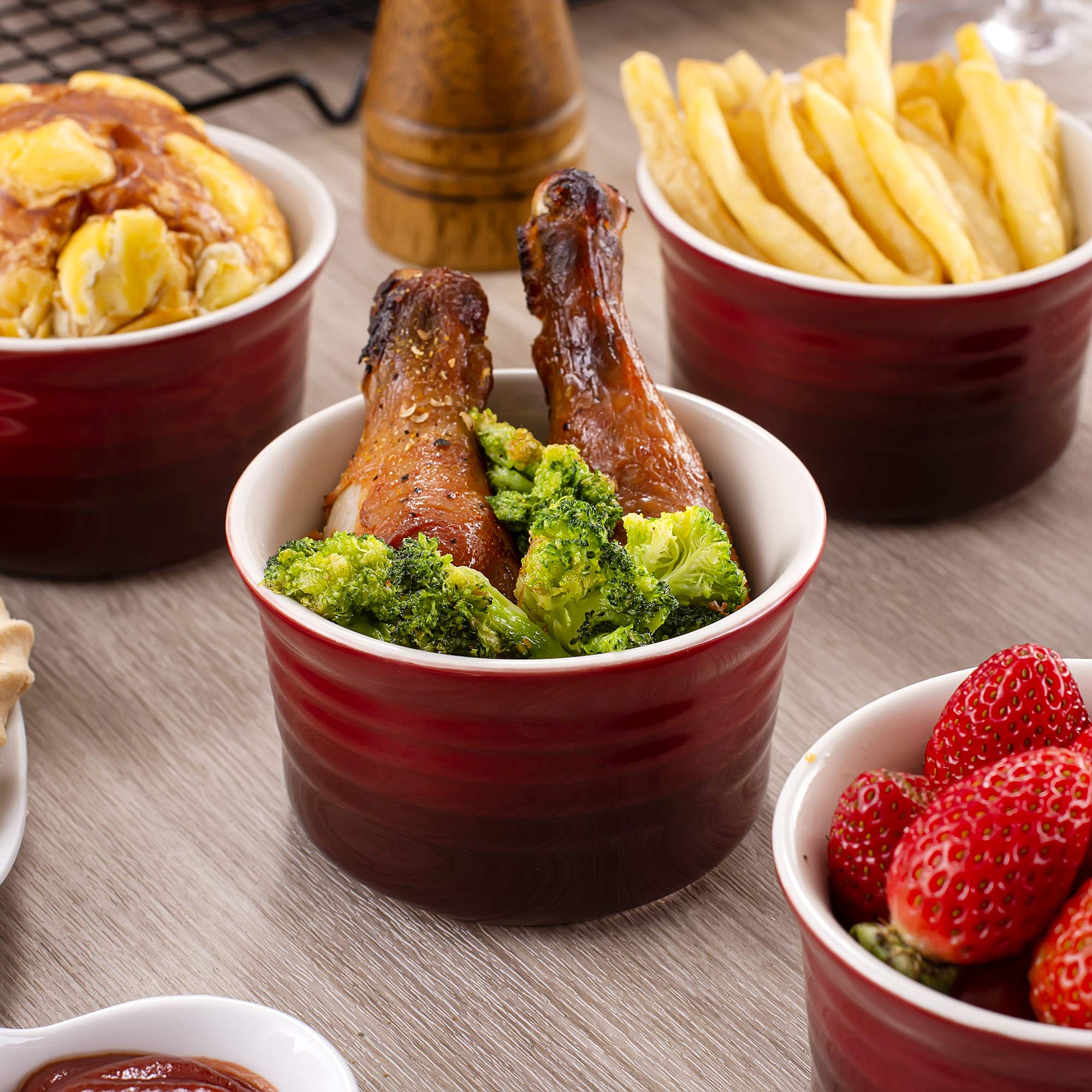 Lovecasa, 6 piezas x 280 CC Ramequin Dish de Cerámica, Ramequin Molde de Soplado Crema Quemada, Taza de Postre Tapas para Horno