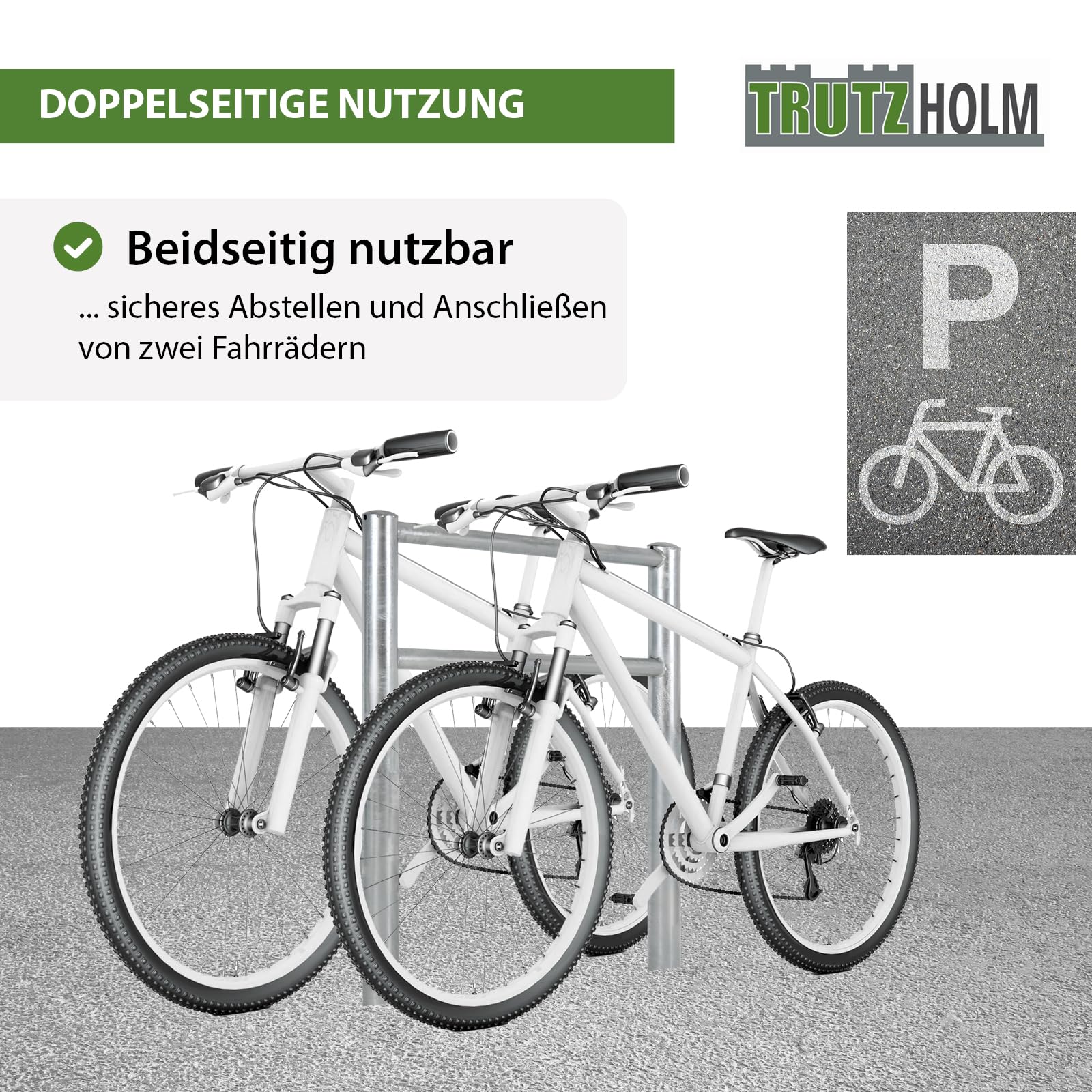 TRUTZHOLM Fahrradanlehnbügel mit Knieholm 115x75 cm Stahl feuerverzinkt Ø 60 mm Anlehnbügel zum Einbetonieren Fahrradbügel Fahrradständer Parker Diebstahlsicherung Fahrrad Anlehner