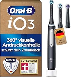 Oral-B iO Series 3 Plus Edition Elektrische Zahnbürste mit 3 Aufsteckbürsten, Schwarz - Electric Toothbrush, GUT GETESTET von STIFTUNG WARENTEST, Inkl. 3 Putzmodi für Zahnpflege