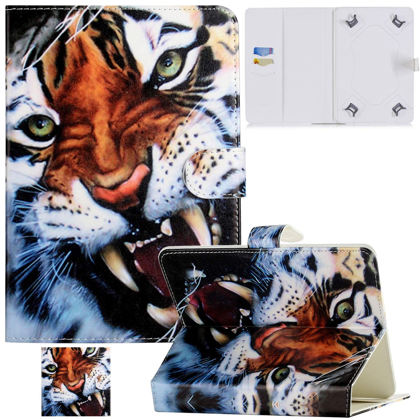 Universal Case for 9.0-10.5 Inch Tablet, PU Leather Stand Folio Protective with Card Slots Case for iPad/Samsung/Kindle/Huawei/Lenovo/Android 9.0 9.6 9.7 10.1 10.4 10.5 Inch, Angry Tiger