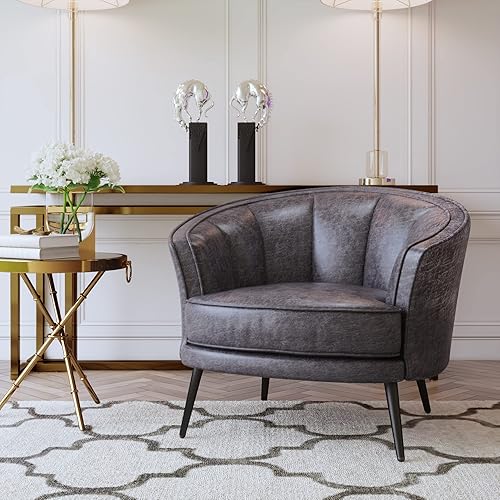 Miniatura 9 de LUMISOL Sillón decorativo, silla decorativa de piel sintética para sala de estar, silla de tocador, cómoda silla curvada para dormitorio (barril de