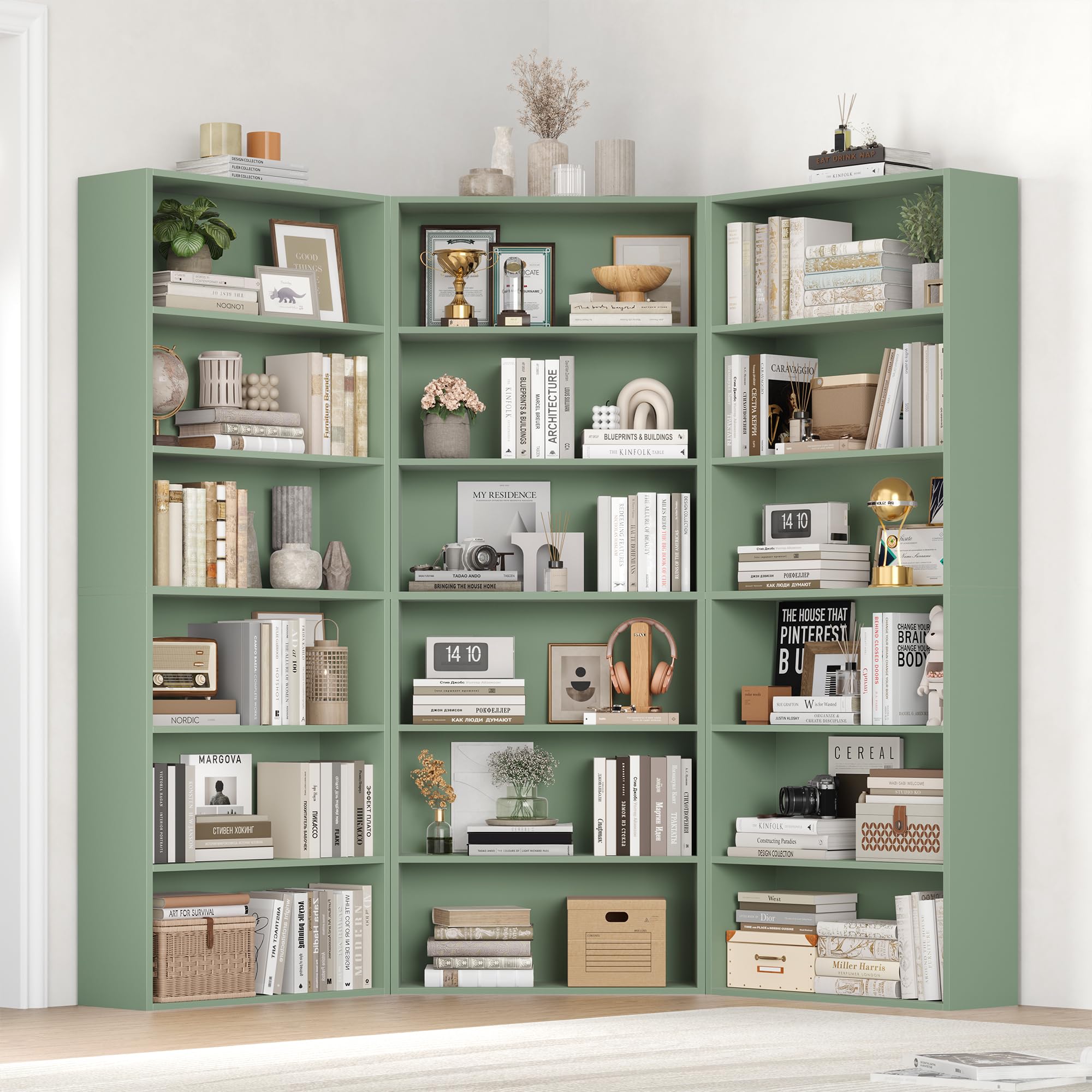 FirFurd Librería de 6 Niveles, Estantería para Libros, Libreria Estanteria, Muebles Almacenaje Madera para Salón Oficina, Dormitorio, Estudio, Verde 60x23.5x180cm