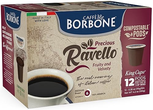 Caffè Borbone Medium Roast Compostable K-Cup Coffee Pods for Keurig Brewers - Ravello Blend, Fruity and Velvety Italian Coffee - 72 Count (6 Packs