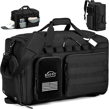 Tactical Gym Bag for Men 50L Sports Duffel Bags 3 in 1 Travel Duffel Bag with Shoe Compartment Workout Backpack Carry on Luggage 22x14x9 Airline Approved for Overnight Weekender Travel Black