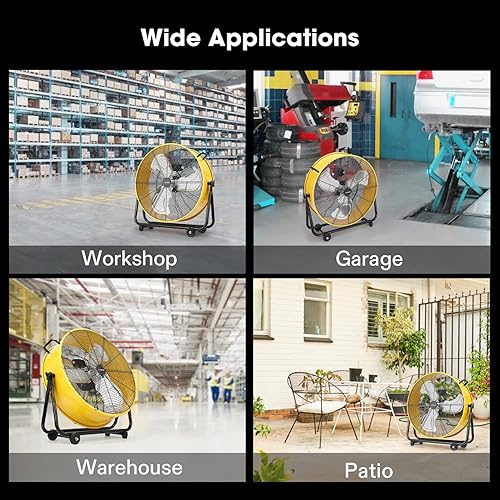 Miniatura 7 de VIVOSUN Ventilador de tambor de inclinación industrial de 24 pulgadas, resistente, 8540 CFM, alta velocidad, circulación de aire y refrigeración