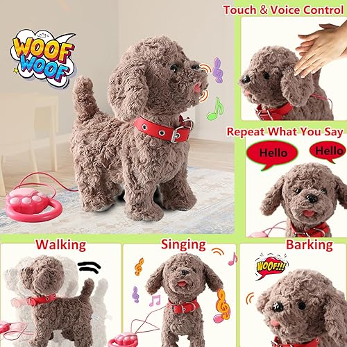 Miniatura 2 de Walking Barking Dog Toy Singing Puppy Set, Repeat What You Say Teddy with Control Leash Electronic Dog, Touch or Voice Control Realistic Robot