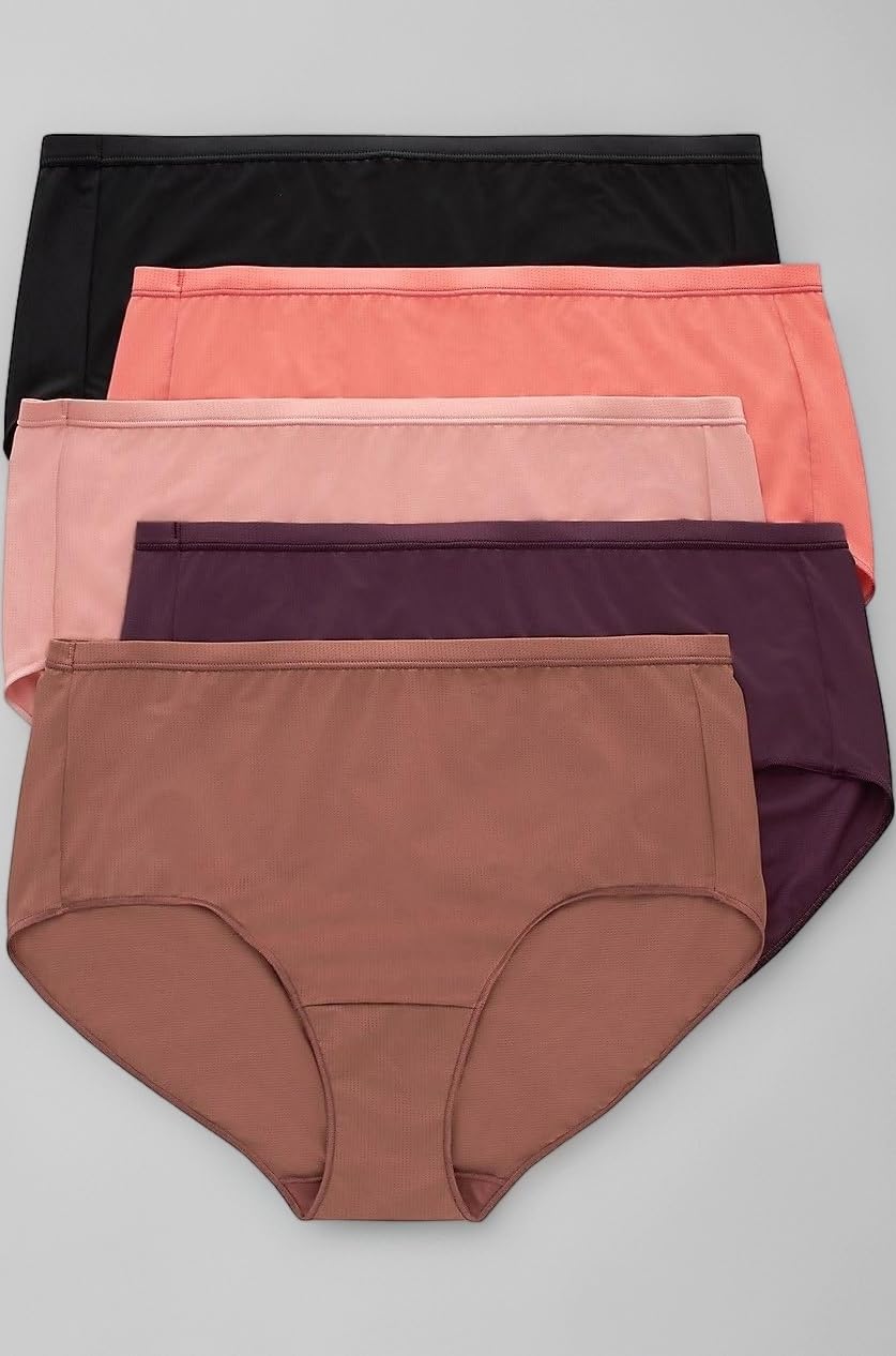 Hanes Women's Just My Size Briefs, Breathable Mesh Plus Size Brief Underwear, No-Show Panties, 5-Pack