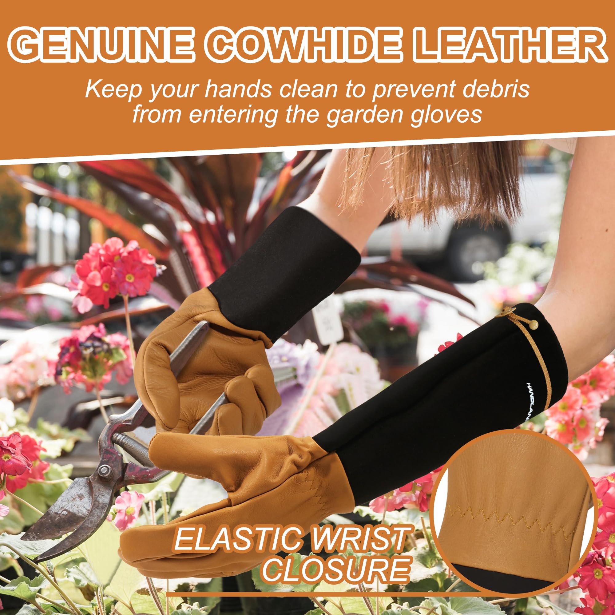 HLDD HANDLANDY Rose Pruning Gloves for Women & Men, Long Thorn Proof Leather Gardening Gloves with Forearm Protection - Image 2