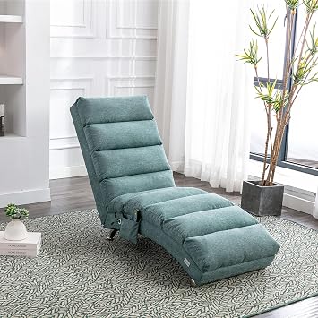 Linen Massage Chaise Lounge Indoor Chair, Electric Massage Recliner Chair, Sleeper Chair, Upholstered Lounge Sofa Modern Long Lounger for Office Bedroom or Living Room, Teal
