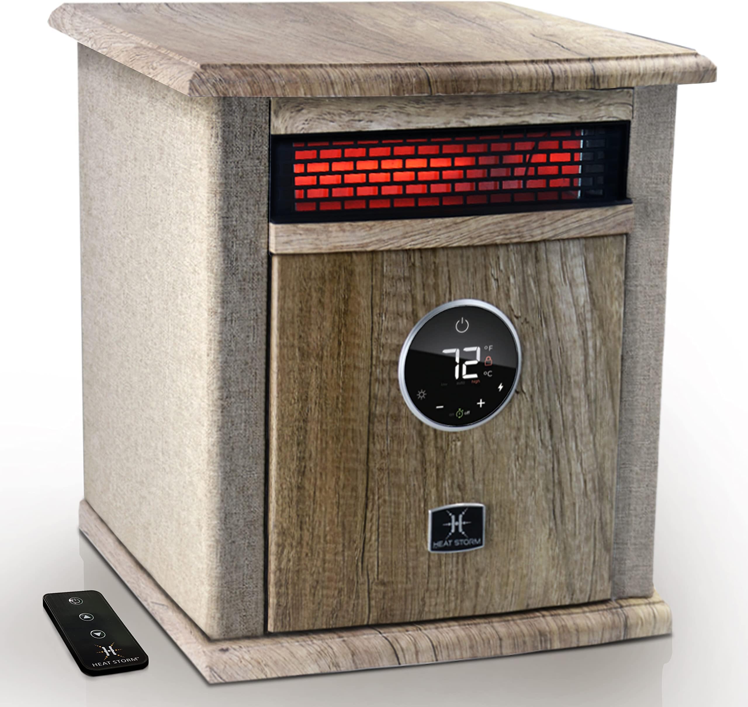- Heat Storm Portable Electric Space Heater, 1500-Watt Cabinet Infrared Quartz Element Heater With Digital Thermostat, Remote Control, washable Filter Modern Design (Beige)