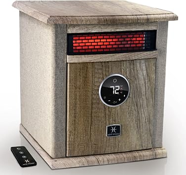 Heat Storm Portable Electric Space Heater, 1500-Watt Cabinet Infrared Quartz Element Heater With Digital Thermostat, Remote Control, washable Filter Modern Design Beige