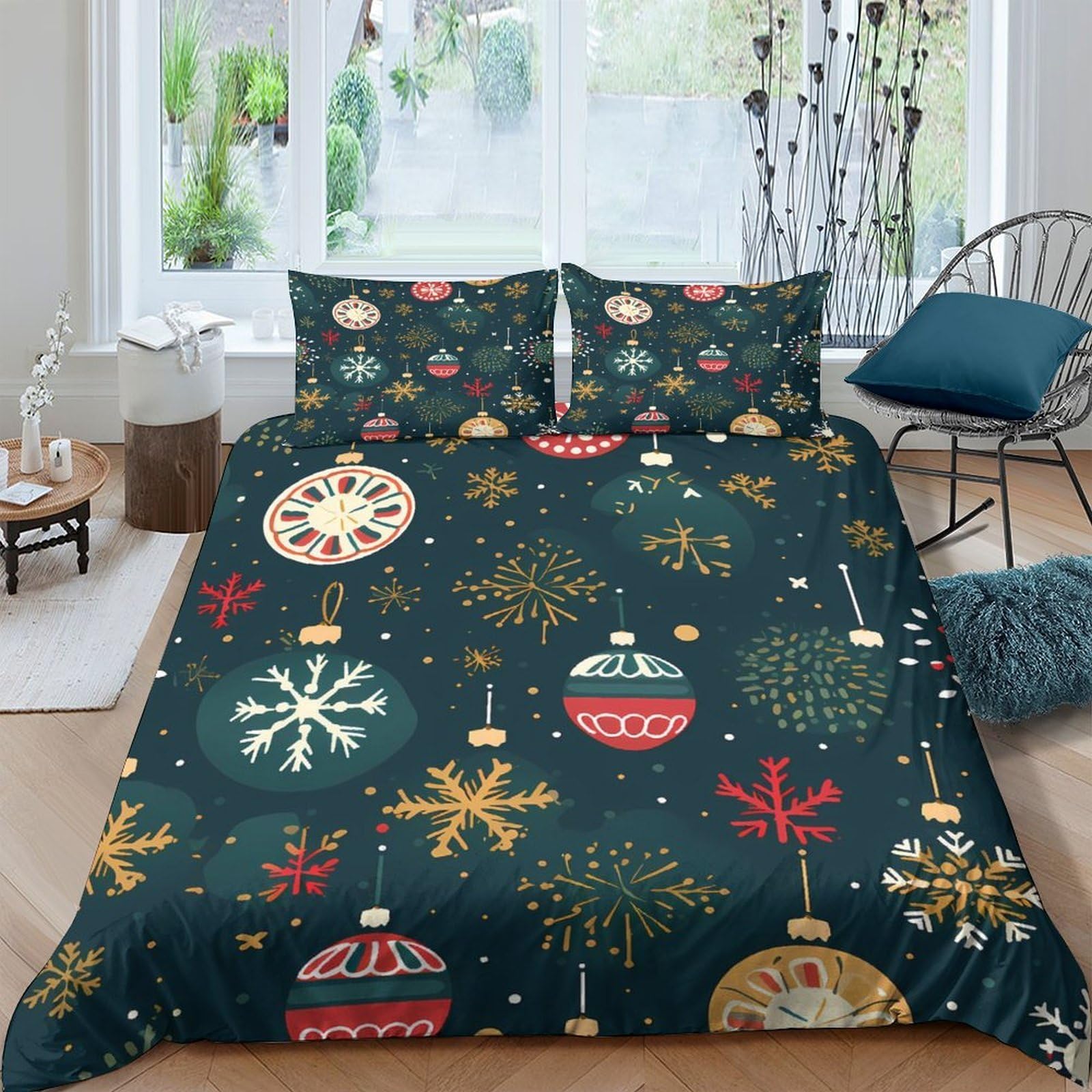 Ctjqhvkz Style-10 3D Printed Christmas Ornament Fitted Sheet Microfiber Soft Snowflake Bed Cover For Bedroom Guest Room Decor Single（135X200cm）