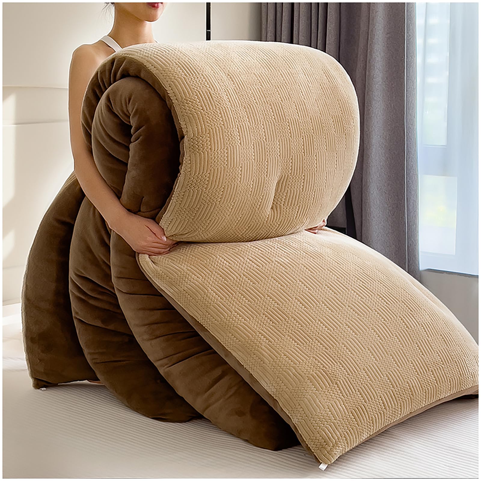 Couette polaire biface kaki 150x200cm pour un lit de 2 personnes chaud en hiver