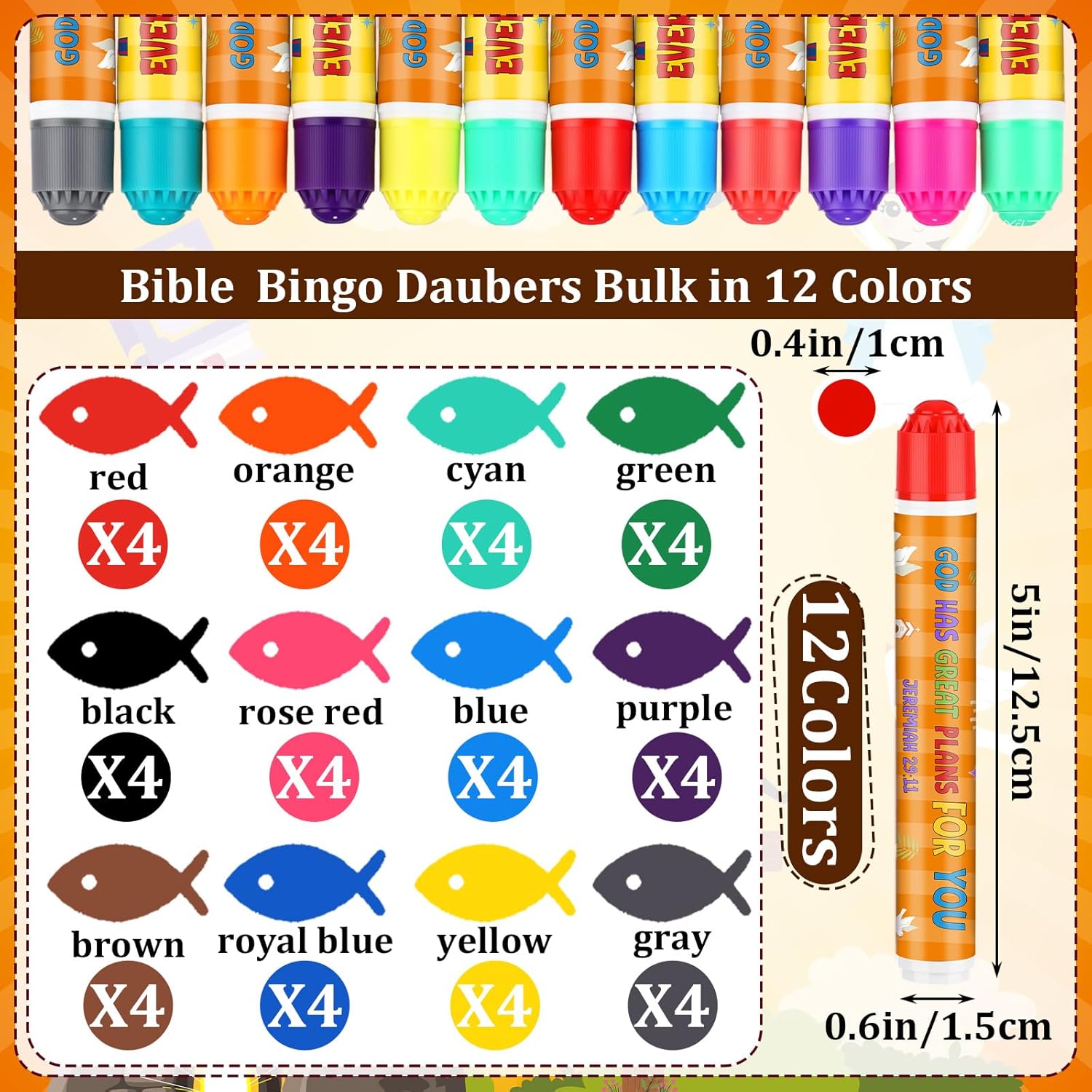 Eersida 192 Pack Easter Bible Bingo Game Cards and 0.4 oz Dot Daubers Set Includes 144 Bingo Cards and 48 Dot Markers Game Supplies Set for Christian Sunday School Gift Family Casino Night Supplies
