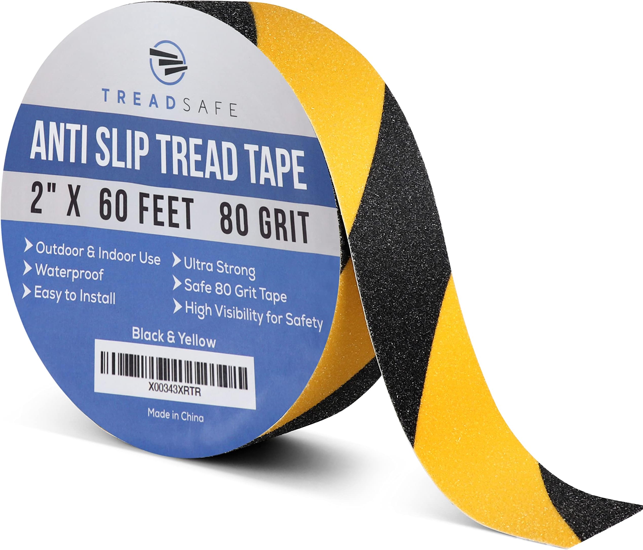TREADSAFE Anti Slip Safety Tape for Steps - Black and Yellow Grip Tape, Caution Tape Adhesive Step Tape, Hazard Grip Tape, Stairs Safety Tape (2" x 60 FT Roll)