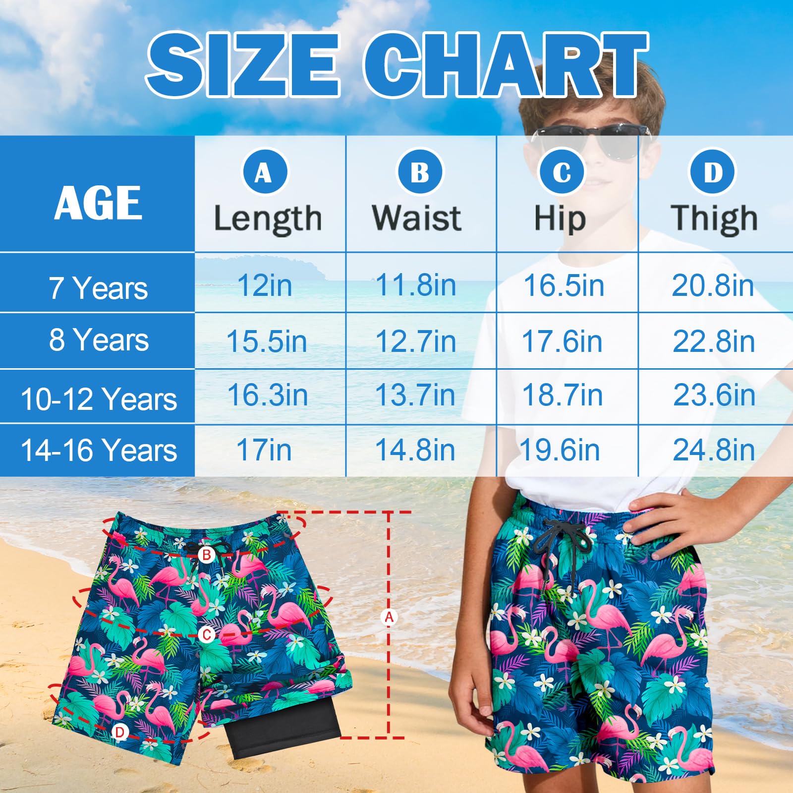 MaciRept Traje de baño para niños, adolescentes, niños, con forro de compresión, pantalones cortos para niños, talla 7-16