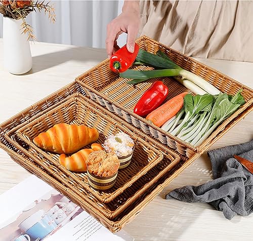 Vista 16 de Cesta de pan de mimbre de polietileno de 12 pulgadas, organizador de almacenamiento de alimentos tejido a mano, frutas, verduras y aperitivos, cesta