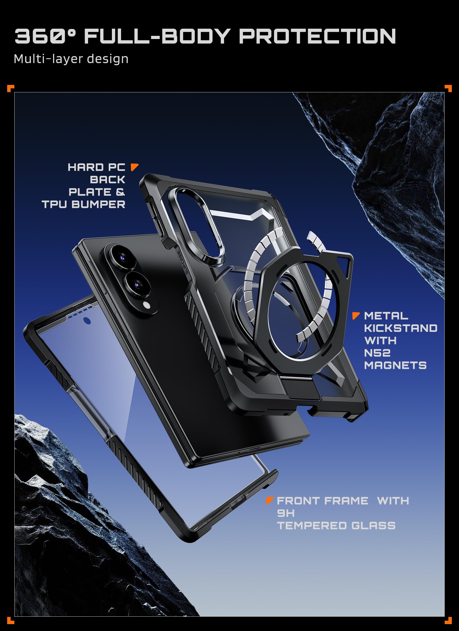 SUPCASE Cover Magnetica per Samsung Galaxy Z Fold 8 con Supporto | [Compatibile con MagSafe] Pellicola Protettiva HD Integrata [Protezione Cerniera] 360° di Grado Militare (UB Grip), Nero