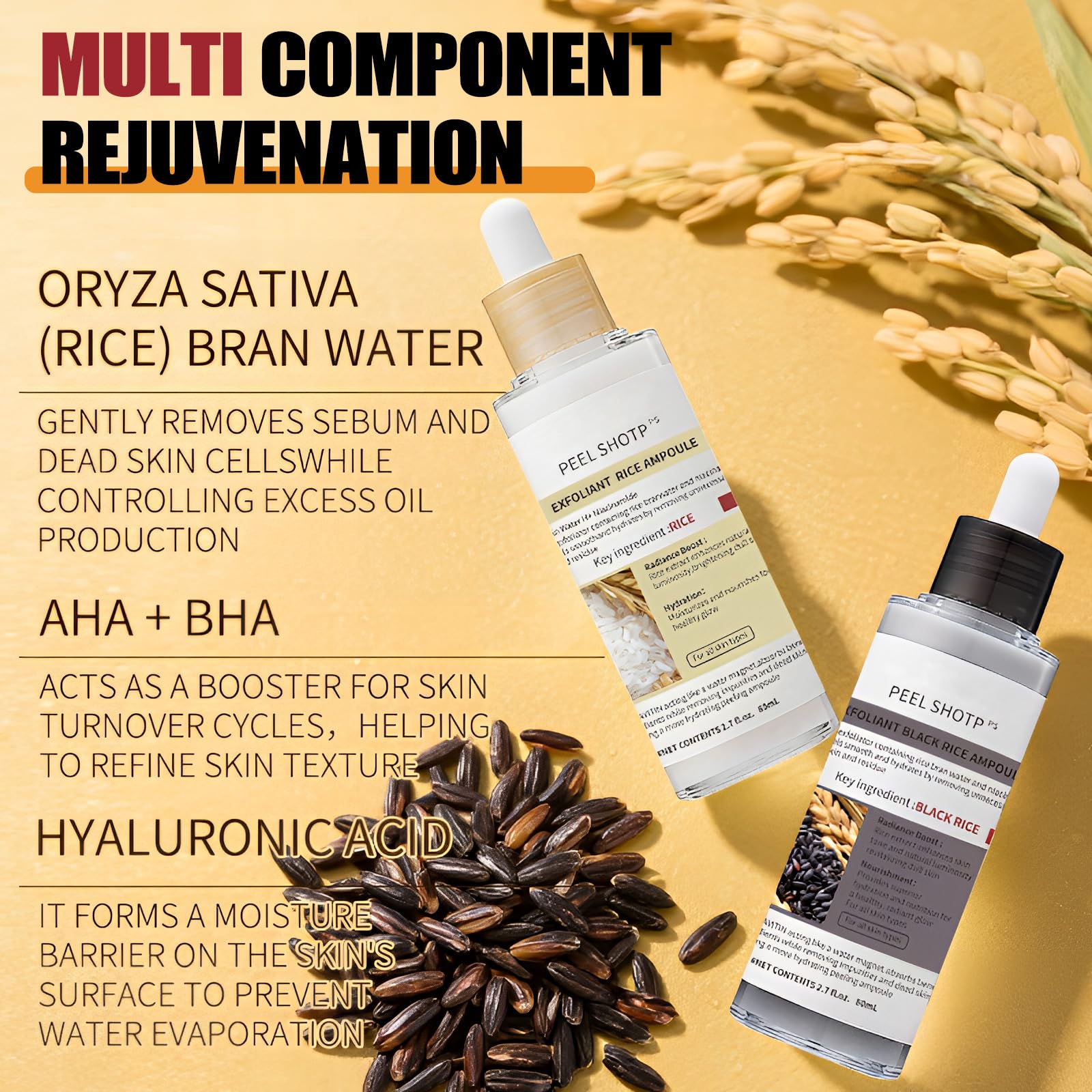 Rice Exfoliating Gel, Peel Shot Glow Rice Exfoliating Ampoule, Deep Cleansing Face Scrub to Remove Dead Skin Cells - Image 3
