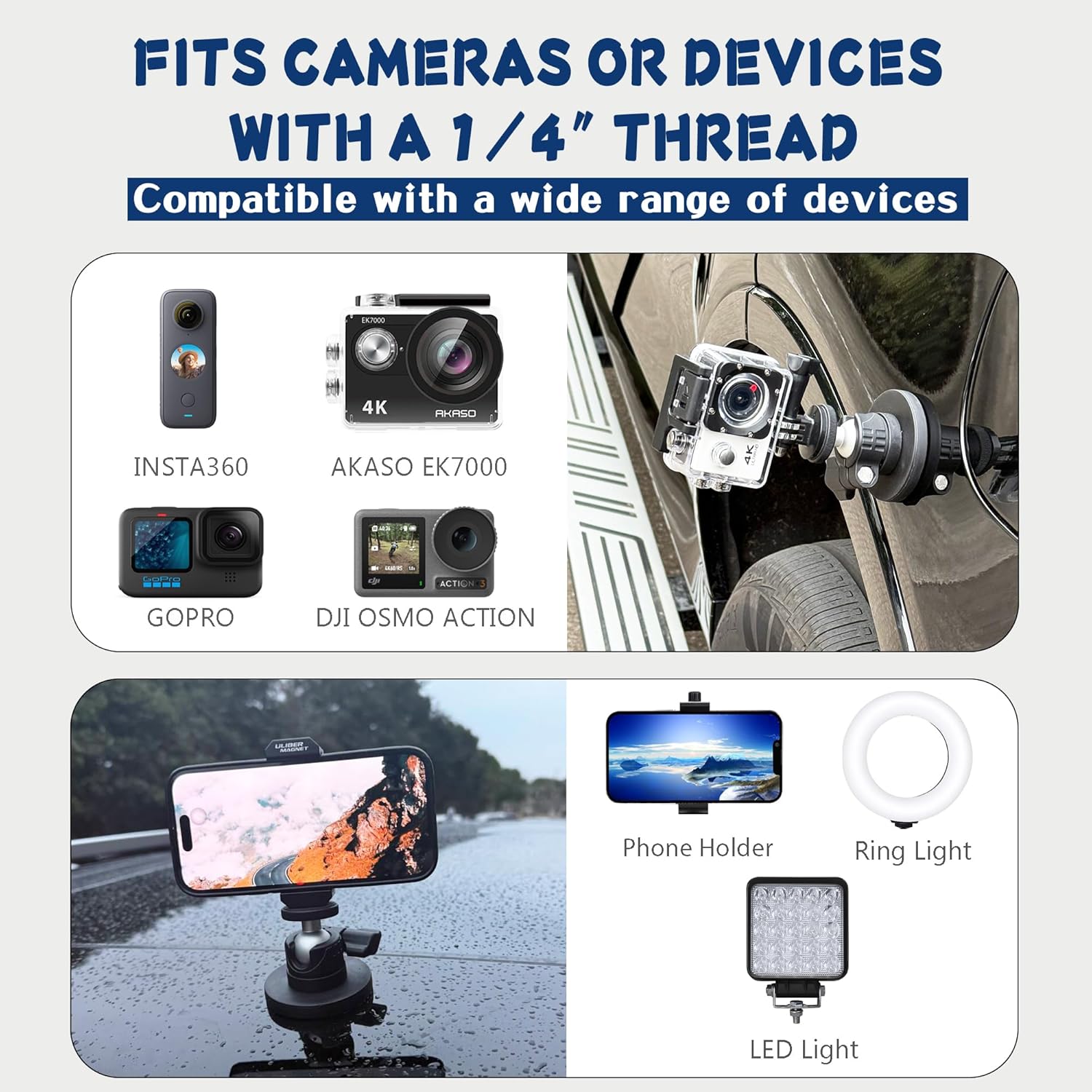 ULIBERMAGNET Black Magnetic Camera Mount, Strong Magnetic Mount with 360° Rotation Ball Head,