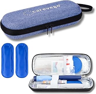 Insulin Cooling Bag Traveling with 2 Ice Packs for Insulin Pens and Other Diabetic Supplies (Blue)