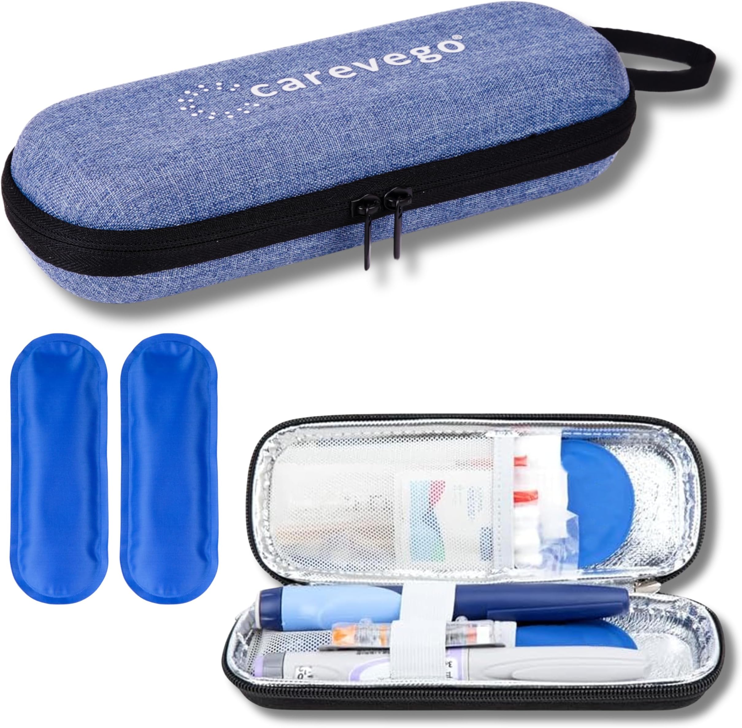 6H-8H Compact Insulin Cooling Bag Traveling with 2 Ice Packs for Insulin Pens (Blue)